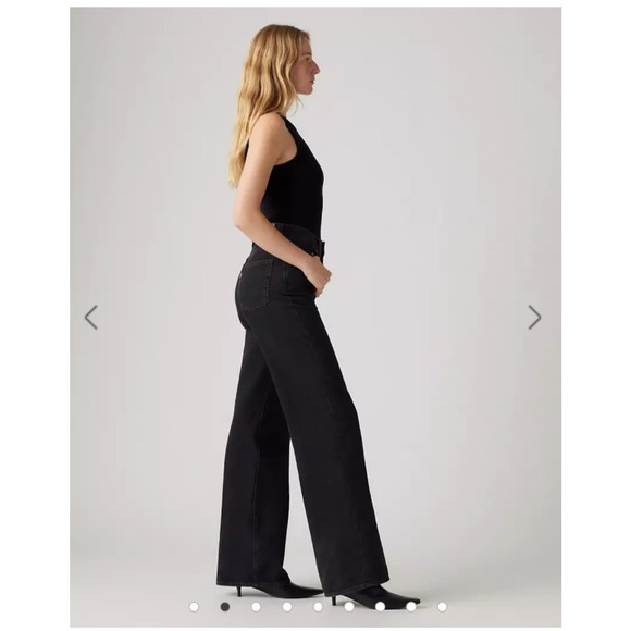 Levi’s Ribcage Wide Leg Jeans Women’s 28 Black Super High Rise Premium Denim NWT - Picture 2 of 13